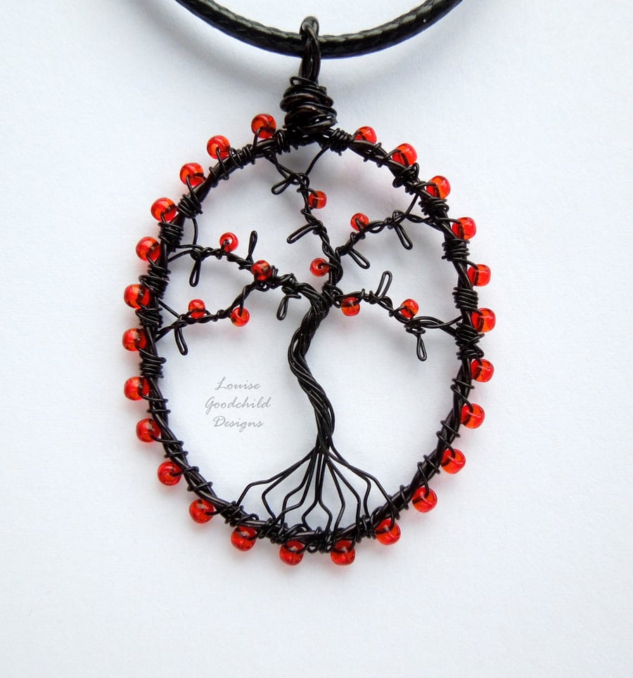 Blood Thorn gothic tree of life pendant necklace, unique wearable wire art