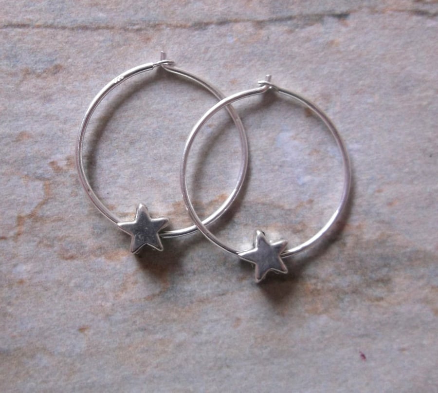 Sterling Silver 18mm Hoops with Stars