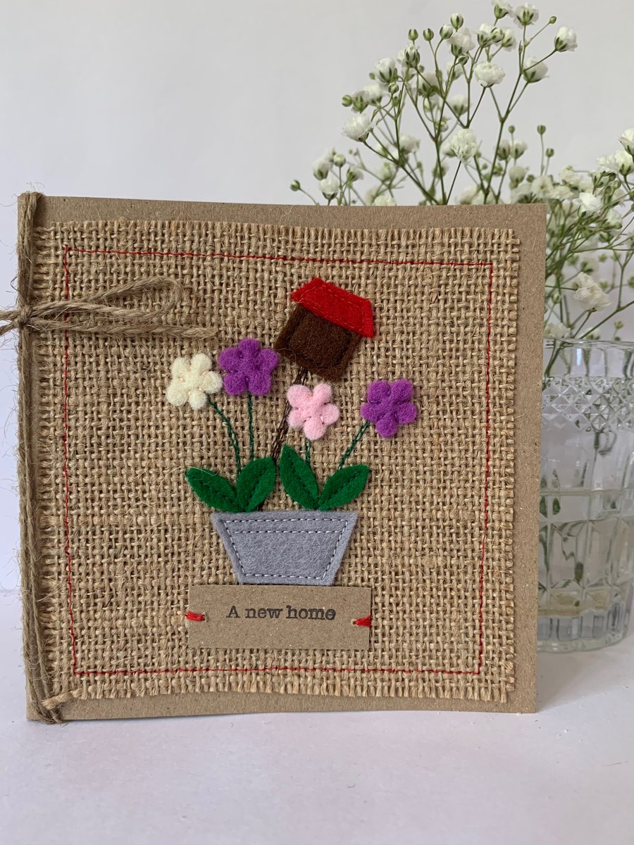 Handmade New Home Card. Wool felt. Keepsake Card. Recycled Card.