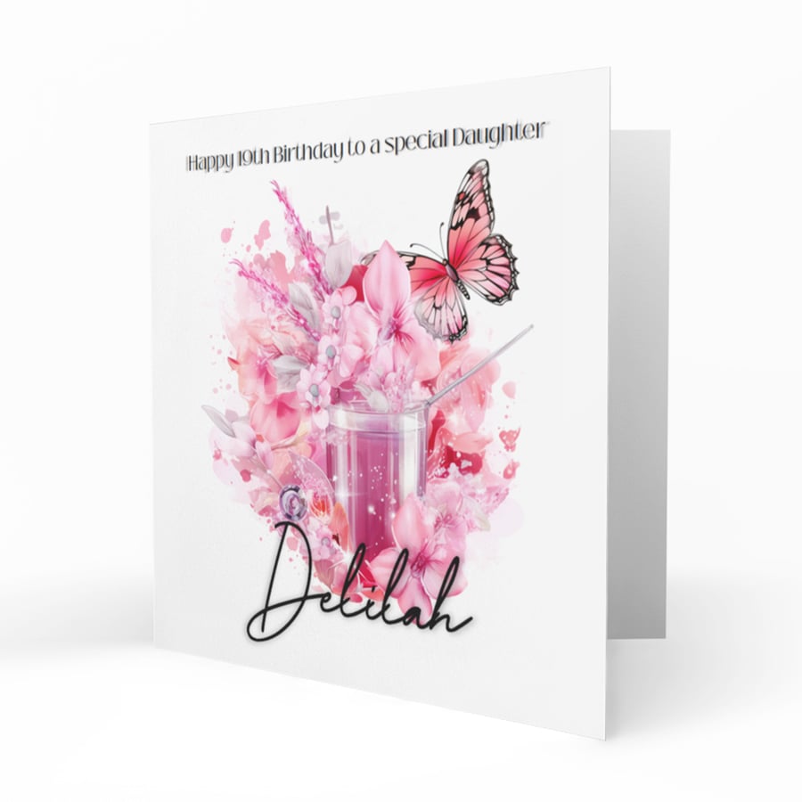 Personalised Birthday Card, Female, Floral, Cocktail, Daughter C199