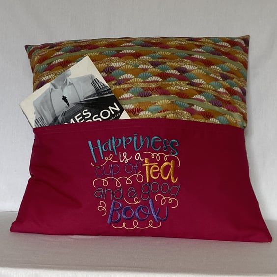 Embroidered Reading Cushion HAPPINESS IS....