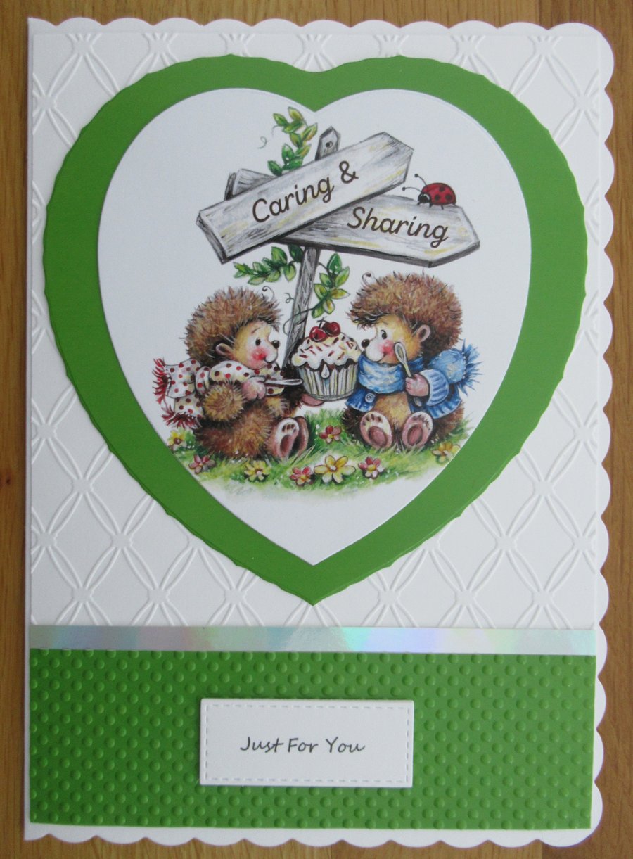 Hedgehogs Sharing A Cupcake - A5 Just For You Card