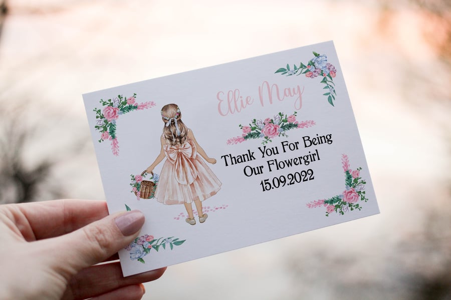 Flower Girl Wedding Card, Thank You Flower Girl Card, Custom Wedding Card