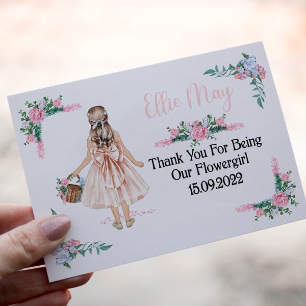 Flower Girl Wedding Card, Thank You Flower Girl Card, Custom Wedding Card