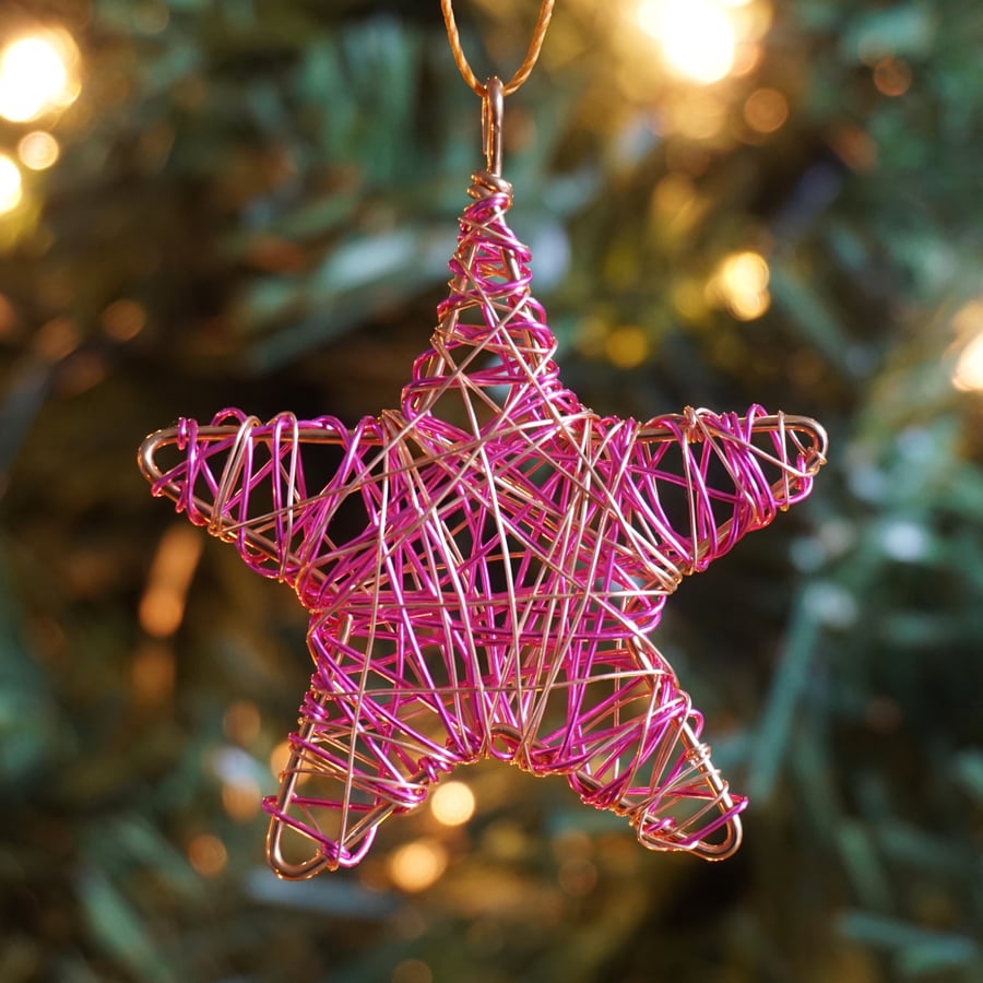 Set of Four Mini Scribble Star Christmas Decorations - Gold & Pink