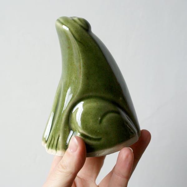 Handmade ceramic frog sculpture, glossy green frog figurine