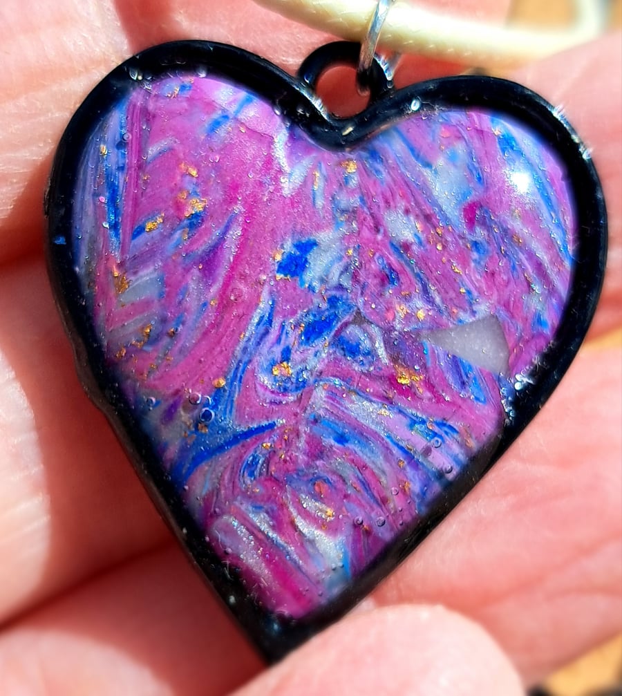 Heart shaped pendant on a rope necklace handmade