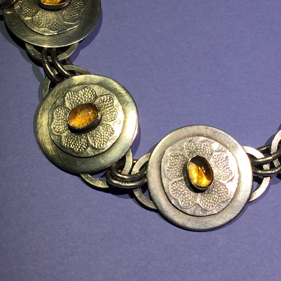 Silver and Citrine flower bracelet