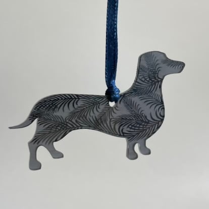 Grey mirrored acrylic sausage dog decoration