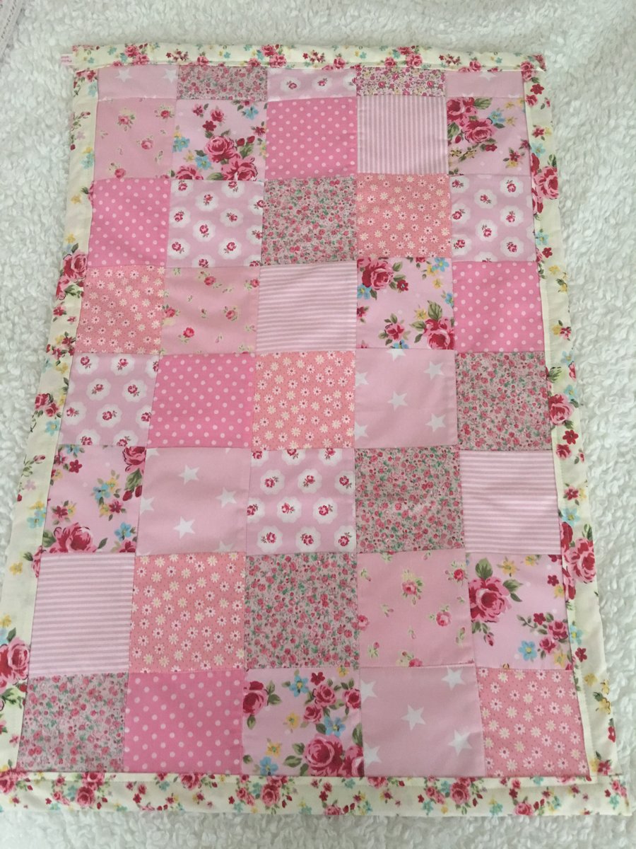 Pink Patchwork  baby quilt , bedding,blanket  with pink fleece 