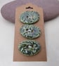 3 Medium Oval Forest Green Leaf Pattern Ceramic Buttons - Image 3