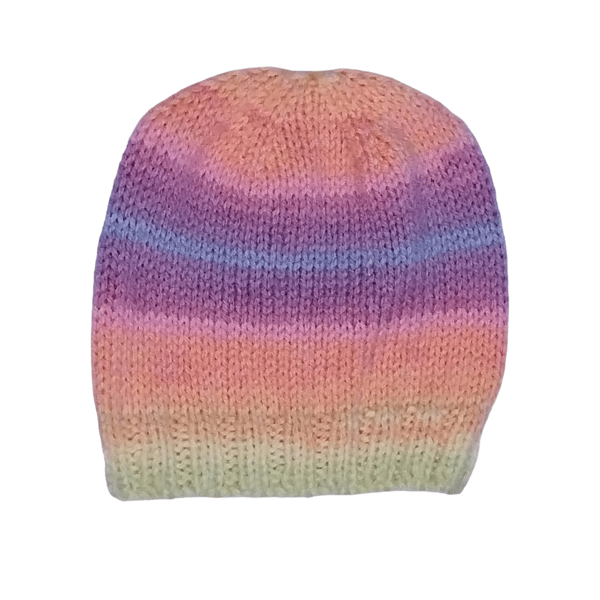 Hand Knitted Baby Hat for Girls, Pastel Stripes, Newborn Essential, Winter 