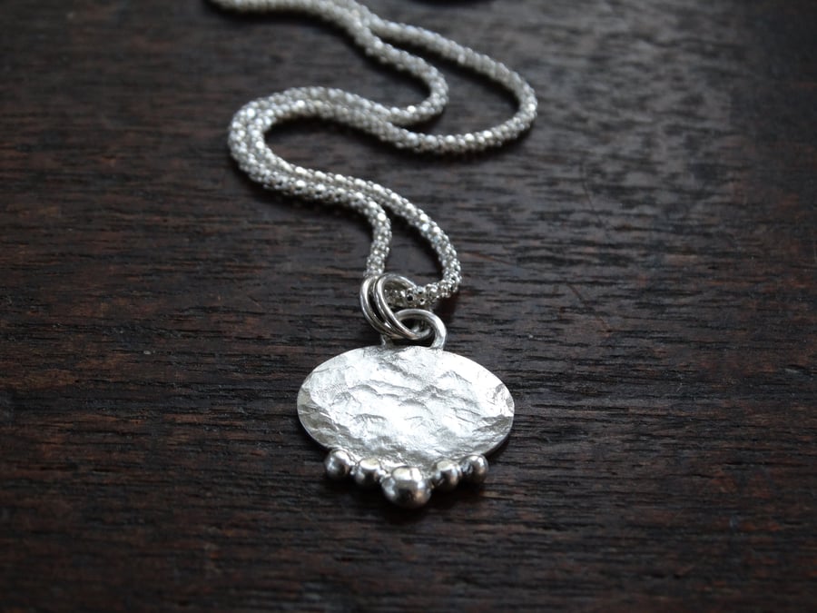 Winter amulet, recycled silver organic textured pendant