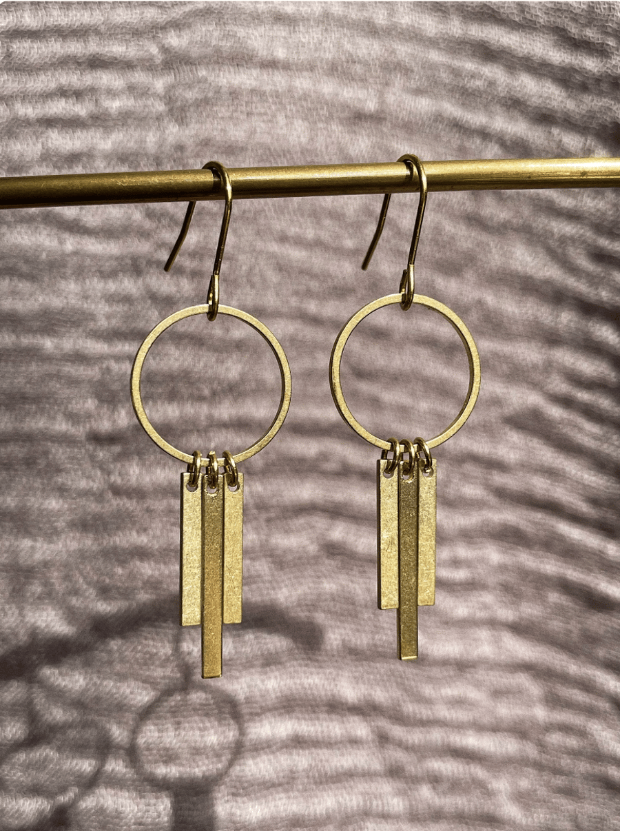 Minimal art deco brass earrings, statement jewellery, dangle earrings, for her