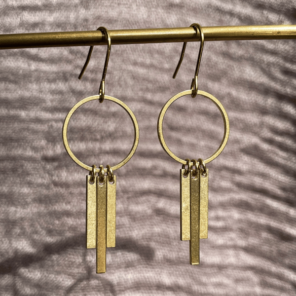 Minimal art deco brass earrings, statement jewellery, dangle earrings, for her