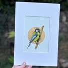 Original watercolour painting Great Tit British bird artwork wildlife art.
