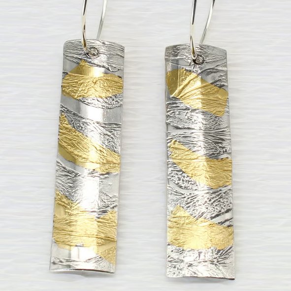 Keum boo earrings, small razor shell, silver and gold, drop, seaside, shells