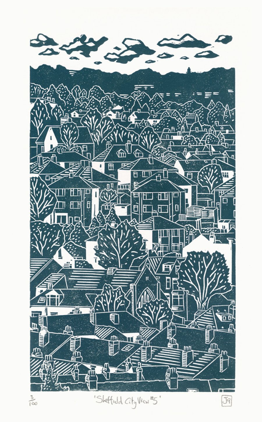 Sheffield City View No.5 linocut print