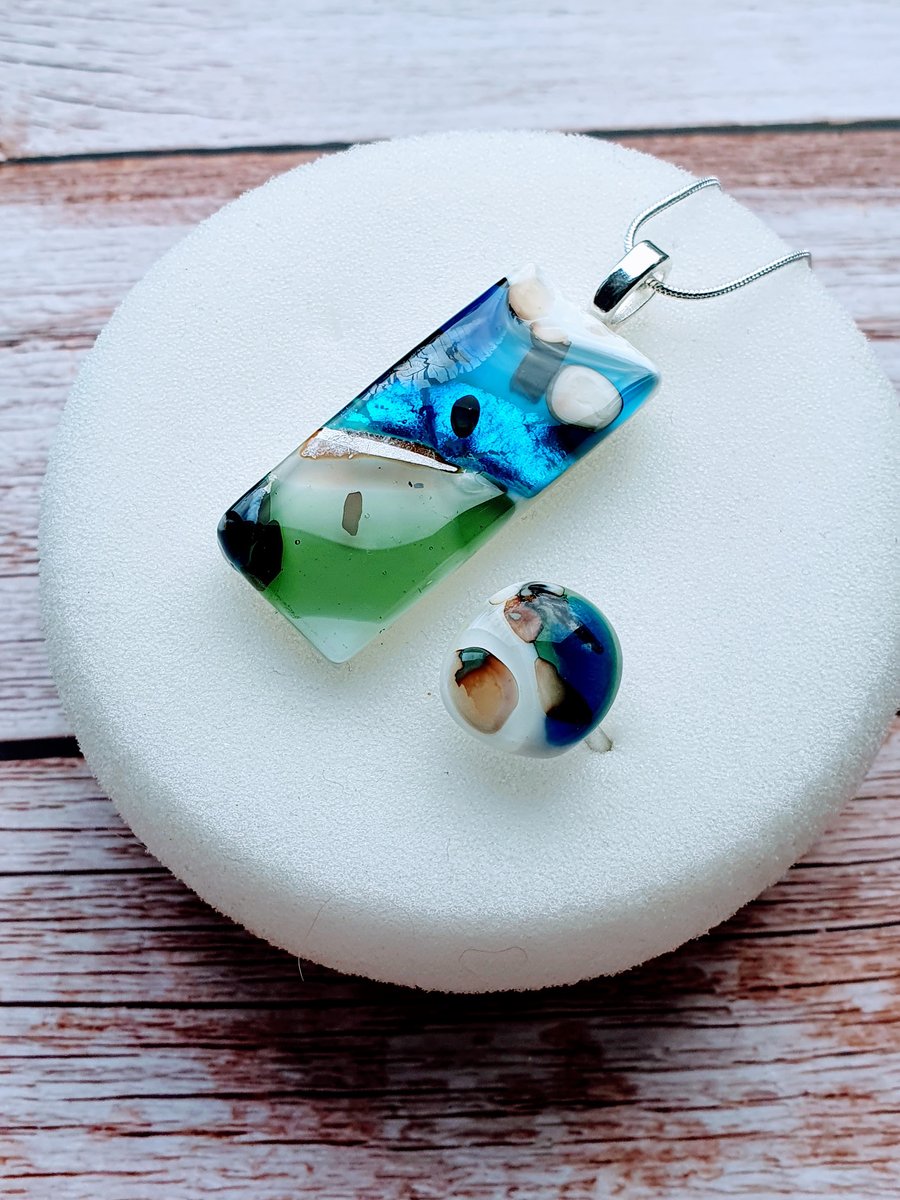Fused Glass Necklace and Ring Set ‘Reactions in Glass’