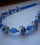 BLUE, WHITE AND SILVER - PORCELAIN BEAD NECKLACE.