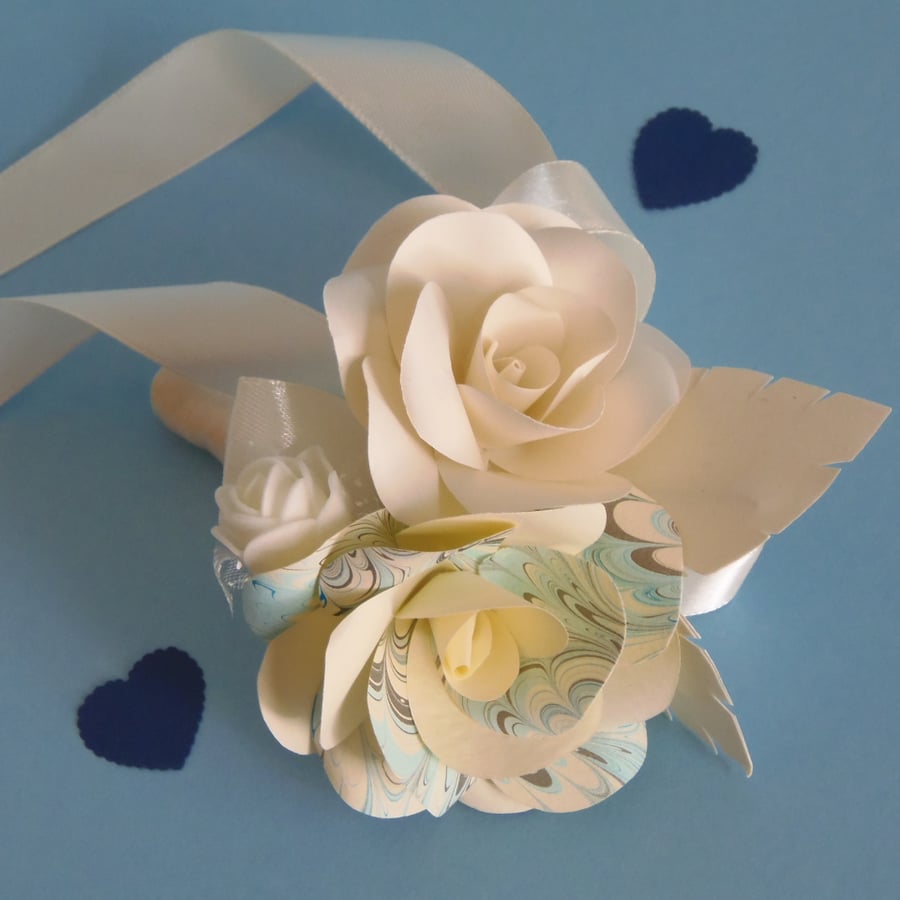 Corsage Marbled Light Blue and Ivory Buttonhole Arrangement