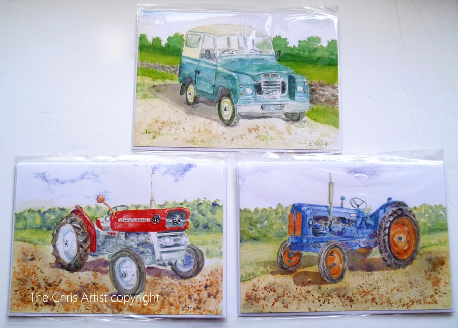 Countryside Collection pack of three blank greetings cards classic farm vehicles