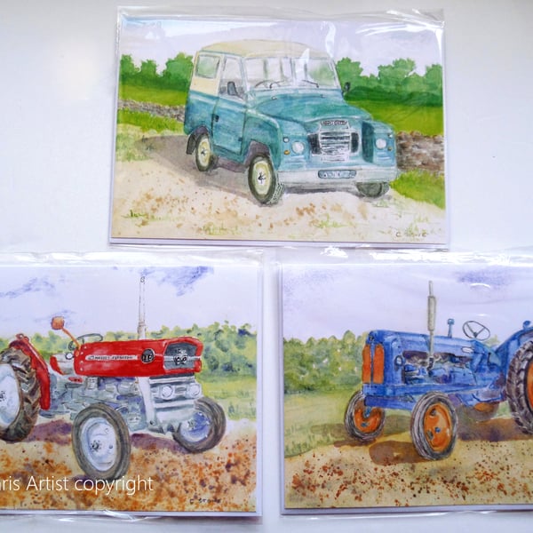 Countryside Collection pack of three blank greetings cards classic farm vehicles