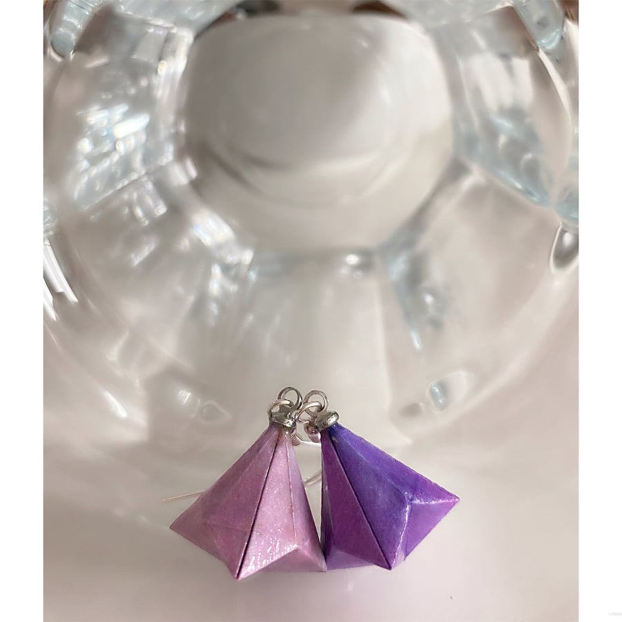 Origami Geometric Earrings, Paper Triangle Earrings, Paper Diamond Earrings