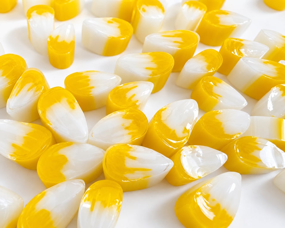 50g Yellow streaky petal murrini made with Bullseye 90coe glass