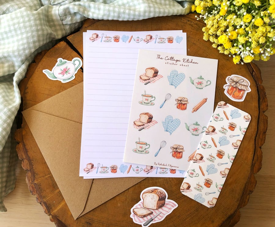 Cosy Cottage Stationery Set - A4 and A5 Writing Paper, Stickers, Bookmark