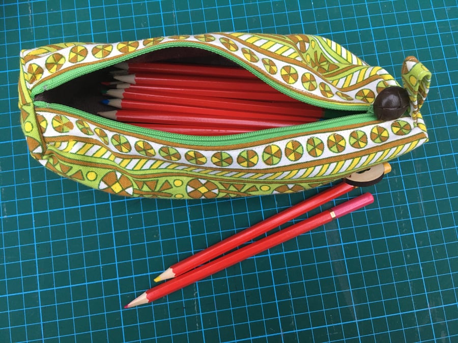 Pencil case made from repurposed vintage fabric