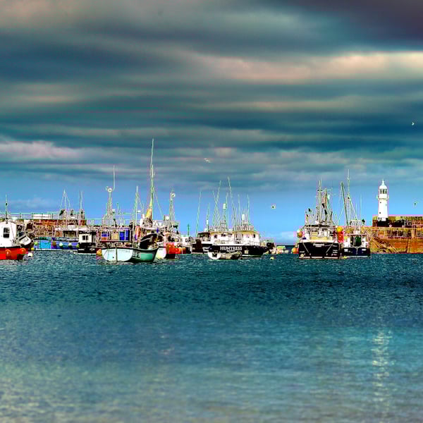 Picture of boats and the breakwaters at Mevagissey Harbour, Cornwall