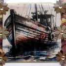 Wooden Fishing Boat - Hand Crafted Decoupage Greeting Card - Blank - 3153