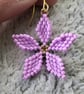 Lilac Flower Earrings Miyuki Delica Beads Handmade 3D Floral Jewellery - Image 6