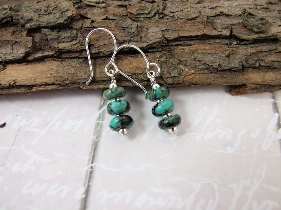 Earrings, Sterling Silver Long Drop Turquoise