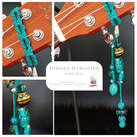 Dark Teal Dingly Dangly   Ukulele Headstock Wrap