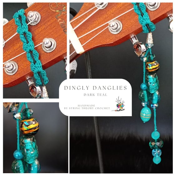 Dark Teal Dingly Dangly   Ukulele Headstock Wrap