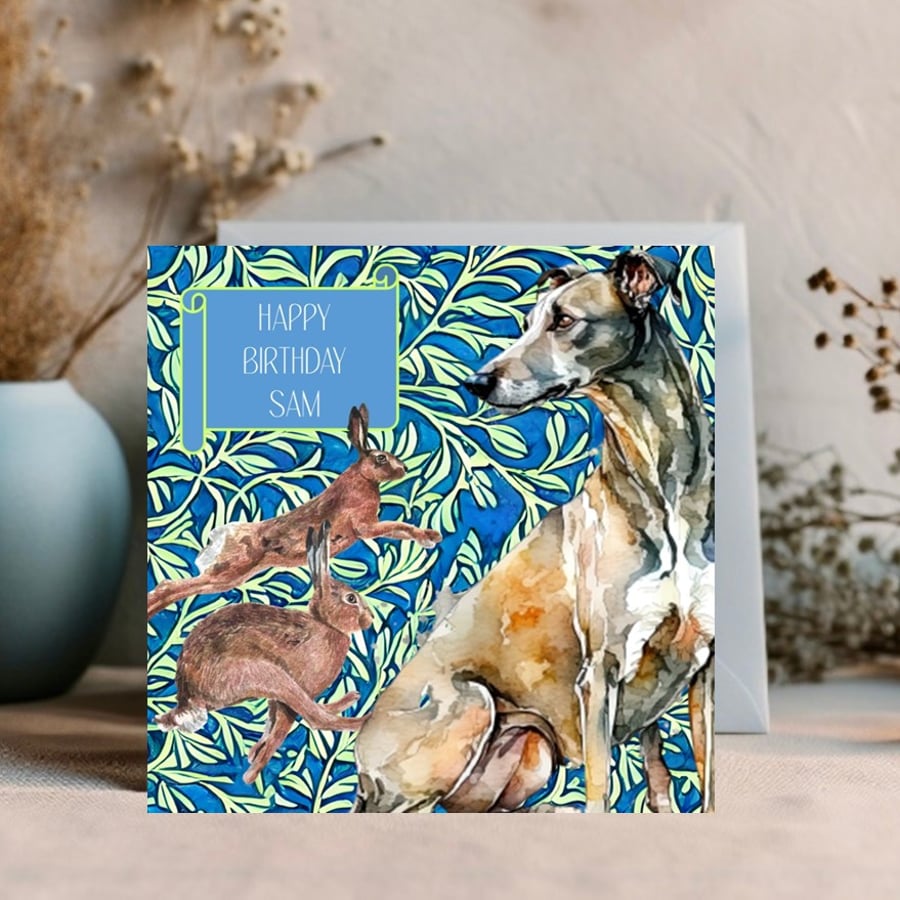 Hares & Hound - William Morris style edit text to personalise your card
