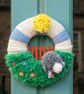 Spring Easter Yarn Wreath - Pom-pom Bunny in Sunny Meadow (8 inch) Free Post 
