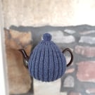 Large Tea Cosy, Brown Betty Compatible, Hand Knitted, Denim Blue