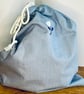 Chambray blue with embroidered flowers gift or storage bag - Image 1