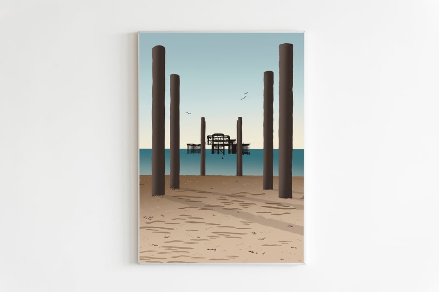 West Pier, Brighton Beach Print Travel Illustration