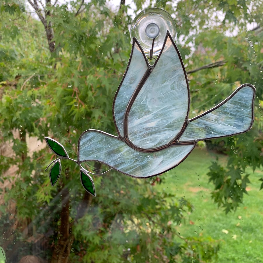Stained Glass Peace Dove Suncatcher - Handmade Hanging Window Decoration