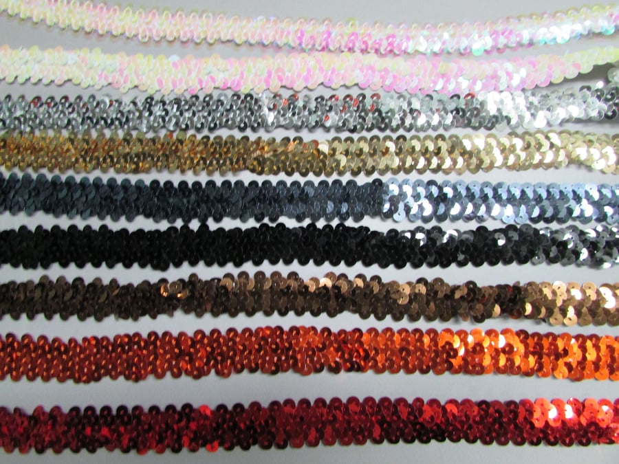 Elasticated Stretch Sequin 2cm Braid Trim Sold By The Metre