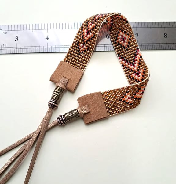 Beaded loom Handmaade Pearl red gold black bracelet or Anklet 