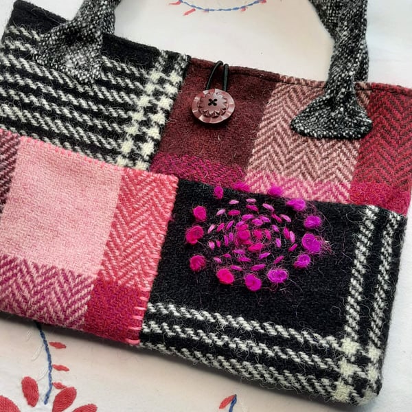 Harris Tweed, Wool, Embroidered Handbag, Unique