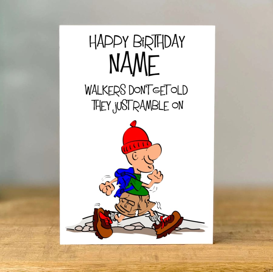 Personalised Hiking Birthday Card, Walker, Trek Gift, dad, grandad, son, brother