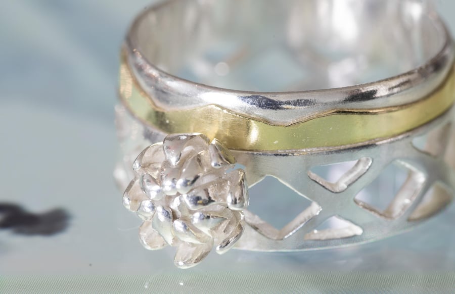 Chrysanthemum Fence Ring Sterling Silver with 18ct gold