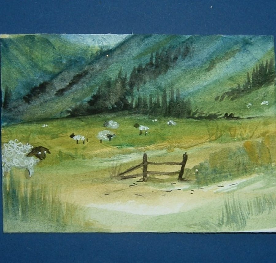 welsh mountain sheep watercolour landscape (ref 695)