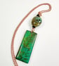 Handprinted Mixed Media Fern Leaf Pendant With a Ceramic Stone And Copper Chain - Image 1